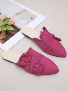 Dép xỏ ngón nữ cỡ 35-45 thanh lịch, trang trí nơ, nhung cam, giày công sở thoải mái trong nhà/ngoài trời, giày bệt đa năng mới mùa xuân/thu - Da lộn màu đỏ hồng - Xem 7