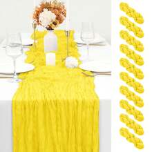 10 Pack Lemon Yellow Cheesecloth Table Runner 17x108 Inch Boho Gauze Cheese Cloth Table Runners For Wedding Party Birthday Home Decor - 檸檬黃 - 查看 1