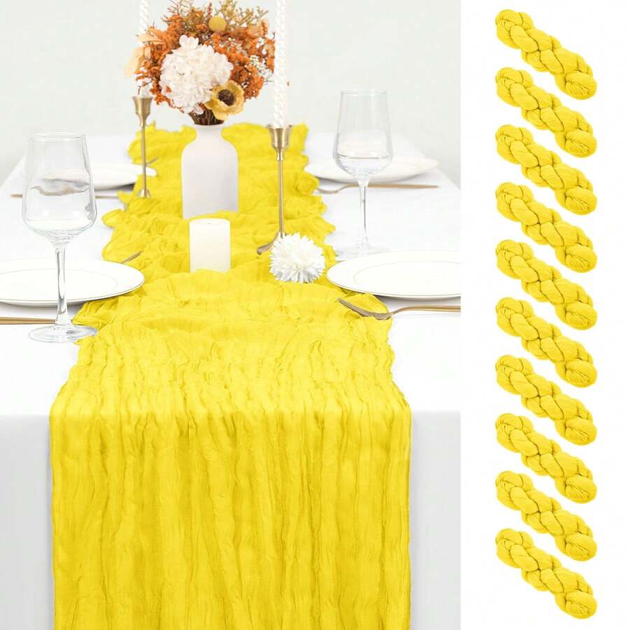 10 Pack Lemon Yellow Cheesecloth Table Runner 17x108 Inch Boho Gauze Cheese Cloth Table Runners For Wedding Party Birthday Home Decor - 檸檬黃 - 查看 1