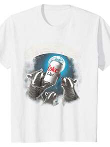 Black T Shirt Comforta Cola Raccoons Holding Diet  Can With Moon And Stars Print Casual Wear For Men Women Unisex Streetwear Fashion Top - 白色 - 查看 10