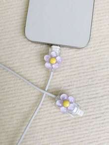 2pcs Transparent Flower-Shaped Charging Head Protective Cover Cable Protector, Charger Protector - Purple - View 4