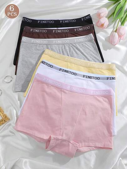 6 Adet Mektuplu Bel Bandı Düz Renk Rahat Pamuklu Spor Külot Kadınlar İçin