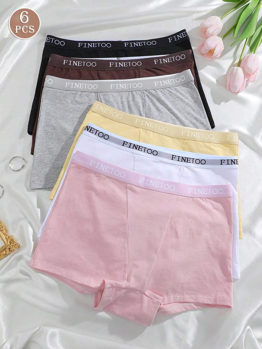 6条装字母腰带纯色舒适棉质女士运动内裤 - 彩色 - 查看 1