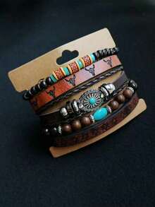 6pcs/Set Retro Western Cowboy Style Beaded Bracelets - Multicolor - View 5