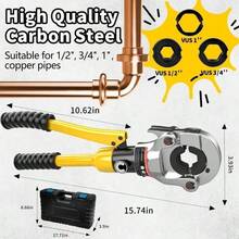 Hydraulic Crimping Tool, 360° Rotate Copper Press Tool With 1/2", 3/4" And 1", Plumbing Crimping Tool With One-Click Open, Press Tool For Copper Pipe, Narrow Space And Tee Fitting, Hydraulically Driven - 藍色 - 查看 4