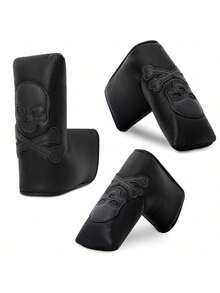 1pc Black Personalized Skull Embroidery Pattern Golf Club Head Cover, Golf Head Cover, Golf Accessories, Durable Material - Black - View 3