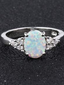925 Sterling Silver Fire Opal Ring Engagement Promise Ring For Women Jewelry Gift - A - View 6