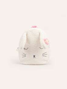 Kids Cute Cat Plush Sherpa Backpack - White Bunny - View 8