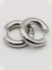 1 Pair Minimalist Stainless Steel Men's Earrings - Punk Style, Stainless Steel Material Resistant To Fading And Low Allergy, Suitable For Casual Daily And Party Wear, Perfect Gift - Silver - View 4