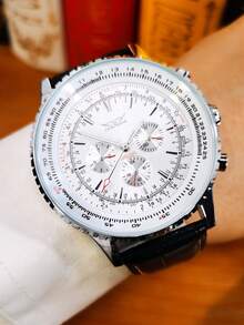 JARAGAR 1pc Sports Multifunctional Mechanical Watch For Men Luminous Hands Leather Strap Fashion Business Automatic Men Watches Gifts With Box - one-size - View 9