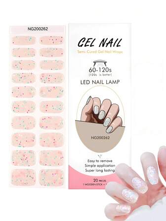 1 Box Of 20pcs Natural, Long-Lasting, Classic Glow-In-The-Dark, Multi-Color UV Gel Nail Stickers. Easy To Apply And Remove Nail Gel Stickers.