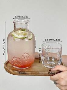 2pcs Vintage Floral Embossed Juice Drink Glass Cup, Creative Design Glassware Set Includes Teapot And Cup, Suitable For Coffee, Tea, Fruit Juice