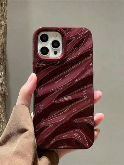 Burgundy Apple Y2K  Wavy Pattern Silk Wrinkle Texture Minimalist Glossy Electroplated Anti-Drop Phone Case Compatible With Iphone 15/15 Pro Max/15 Pro/15 Plus/11/12/13/14/16 Pro Max/XS/XR/11 Pro/11 Pro Max/12 Pro/12 Pro Max/13 Pro/13 Pro Max/7 Plus/14 Pro/14 Pro Max/14 Plus/16 Pro/16 Plus/7 Plus/8 Plus/8/SE2 Waterproof Shockproof Scratch ResistantGIF-FOR-YOU