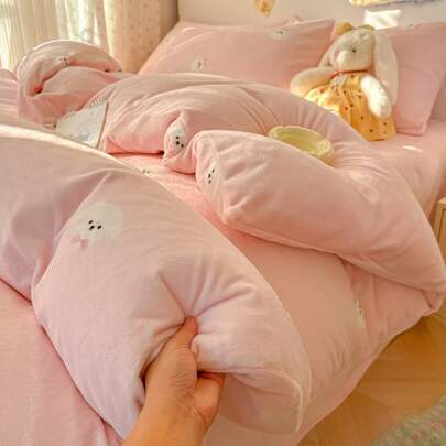 冬スノーフレークベルベットミルクベルベット 4 点セット漫画イン肥厚ベルベットキルトカバー暖かいドミトリーシート 3 点セット