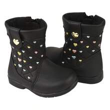 Bota baby bordados corações menina bota infantil feminina - Preto - Visão 4