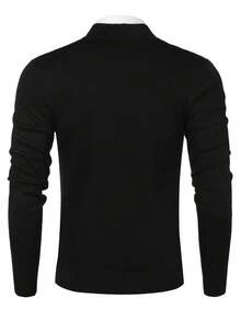 Men's Casual Long Sleeve Half-Zip Pullover Sweater, Versatile For Daily Wear - Black - View 3