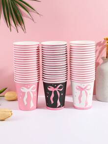 10/20/50个装粉色蝴蝶结一次性纸杯，可爱派对杯，适合女孩生日、迎婴派对、新娘送礼会、下午茶派对等场合 - 彩色 - 查看 1