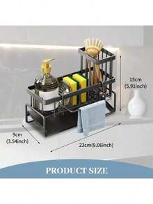 1pcs Effective Draining Kitchen Sponge Shelf, Soap Holder, Stainless Steel Material Is More Sturdy, Slope Design Is Free From Water Accumulation, Towel Independent Rack Effective Anti-Mold, Kitchen Storage - Black - View 8