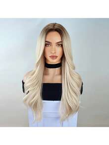 26" Long Body Wave Wig For Women | Brown To Platinum Blonde Ombre • Heat-Resistant Fiber • Glamorous & Versatile Synthetic Hair For Daily Styling - 漸變白金 - 查看 6
