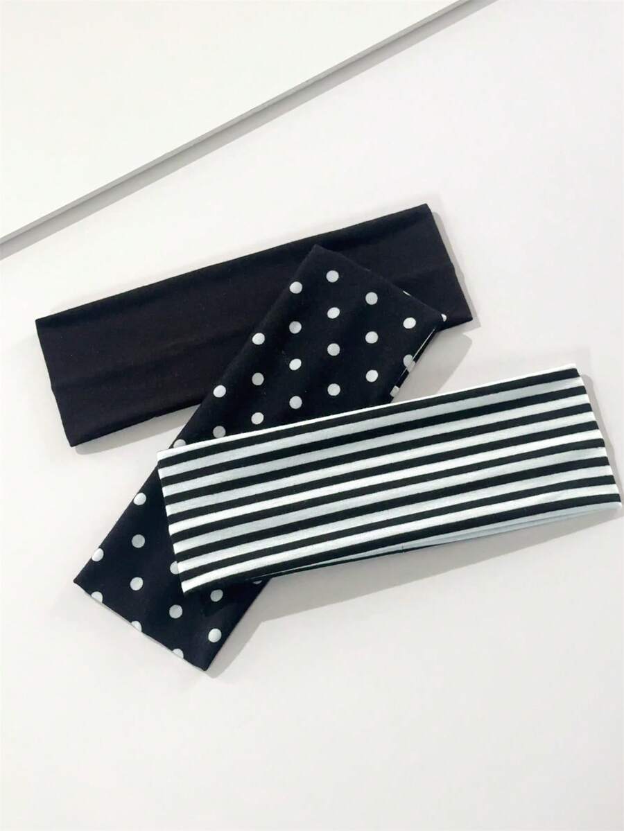 3 chiếc băng đô thể thao chấm bi thanh lịch, sọc đen trắng, co giãn màu đen, phụ kiện tóc đơn giản cổ điển, thích hợp cho việc tập thể dục hàng ngày, yoga, chạy bộ, băng đô thấm mồ hôi, quấn đầu ấm áp cho mùa đông