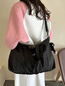 Bolsa de lona de gran capacidad con decoración de letras para viajes cortos, bolsa de gimnasio, bolsa de yoga, bolsa de regreso a la escuela para estudiantes, bolsa de deporte unisex para deportes, acondicionamiento físico, ejercicio, viajes, vacaciones para mujeres y hombres, artículo de viaje esencial