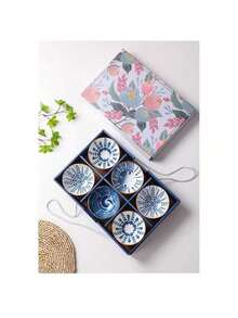 4-teilige und 6-teilige Geschenkboxen mit Keramikschalen, blau-weiß gemusterte Keramikgeschirrsets im japanischen Stil, kreative Geschenkboxen mit gemusterten Schalen, Keramikschalen mit tragbarer Verpackung, geeignet für Familienfeiern, Weihnachtsgeschenke, Küchentische, schön und praktisch, leicht zu reinigen, bei hohen Temperaturen gebrannt, langlebiges Geschenkgeschirr - Verschiedenfarbig - Übersicht 12