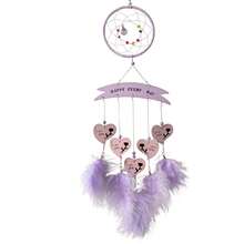 Atrapasueños de plumas con forma de corazón de cuentas de colores, decoración colgante para pared, dormitorio, sala de estar o hogar. - Morado - Ver 6