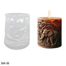 1pc Elephant, Horse, Crocodile, Cow Animal Pattern Cylinder Craft Candle Making Silicone Mold - White - View 3