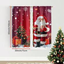 2PCS Festive Santa Claus And Christmas Tree Printed Curtains - Red, Digital Printed Polyester Curtains With Rod Pocket, Suitable For Living Room, Bedroom, Kitchen, And Festive Decoration, Christmas Curtains