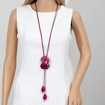 1pc Casual Vacation Style Aluminum Alloy & Resin Long Necklace, Handmade, Varying Shapes, Colors And Patterns