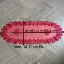 1pc Red Holiday Table Runner, Fireplace Scarf, Chinese Style Wedding Table Runner, Lace Embroidery With Lace Trim Tablecloth, Wedding Tea Table Decor, New Year Tablecloth, Christmas And Other Holiday Decor, Chinese Classical Red Fireplace Scarf, Party, Banquet, Holiday Decoration And Best Gift, Available In Multiple Sizes - Red - View 13