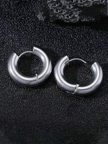 1 Pair Minimalist Stainless Steel Men's Earrings - Punk Style, Stainless Steel Material Resistant To Fading And Low Allergy, Suitable For Casual Daily And Party Wear, Perfect Gift - Silver - View 5