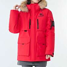 CAMEL CROWN Women's Thickened Down Jacket, Warm For Winter, Reflective Insulation, Windproof Waterproof, With Fur Collar, Mid-Length Parka Down Coat - Dazzling Red - View 1
