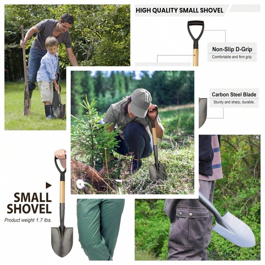 VNIMTI Shovel For Digging, Round Small Shovel With Wooden D-Handle, Metal Garden Shovel For Gardening, 28 Inches - 1 - View 1