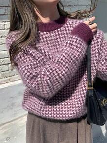 Dentro y fuera de los dos desgaste coreano jersey estudiantes sueltos viento perezoso Pullover suéter de punto tops Jersey versátil de estilo coreano para otoño/invierno, ideal para combinar con otras prendas, de corte holgado y estilo estudiantil, con mangas largas. - Morado - Ver 2