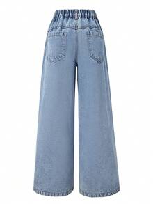 Casual Distressed Denim Jeans With Embroidery Design, Straight Leg Cut For Girls