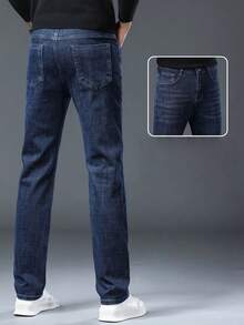 Men's Wash Denim Jeans - Medium Stretch Solid Color All-Season Casual Streetwear, Minimalist Washed Jeans With Straight  Tint For Casual Attire, Versatile Light Wash Jeans For Men (Hand Washable) .Christmas Gifts For Husband Vaqueros Para Hombre - (30L) Stretch-Upgraded Fabric - 查看 3