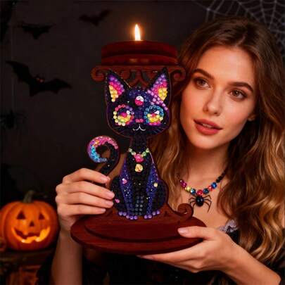 SNA 2025 New Style Beautiful Floral Pattern 5D DIY Diamond Painting Candle Holder Ornaments Desktop Tea Light Candle Holder, DIY Diamond Art Mini Candle Holder, Decorative Accessories, Christmas Gift