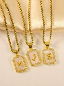 MECYLIFE 1 pieza Collar de cadena Rolo de acero inoxidable, collar de mujer con colgante de letra con incrustación de concha blanca personalizada