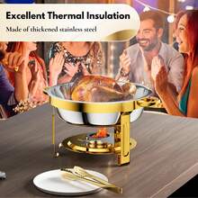 Gold Chafing Dishes For Buffet With Glass Lid (5QT, 1/2/4 Pack), Round Chafer & Warmer Set With Lid Holder, Polished 316 Stainless Steel, Rolled Rim Process, Chafing Dishes For Buffet For Catering Events, Parties, Weddings - 2件裝 - 查看 6