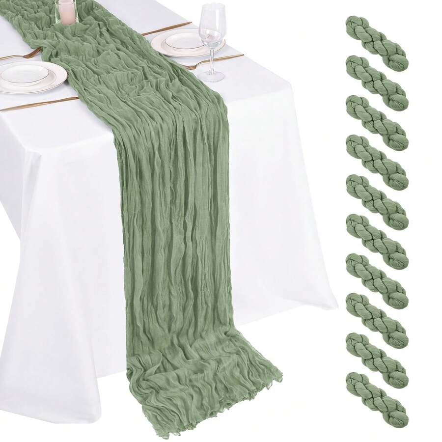 10 Pack Sage Green Cheesecloth Table Runner 17x108 Inch Boho Gauze Cheese Cloth Table Runners For Wedding Party Birthday Home Decor - 鼠尾草綠 - 查看 1