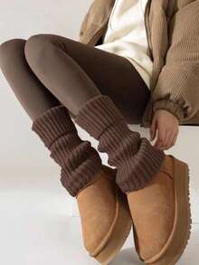 1/2 Pairs Of Women's Leg Warmer, Coffee Color Knitted Warm Calf Socks, Suitable For Autumn And Winter