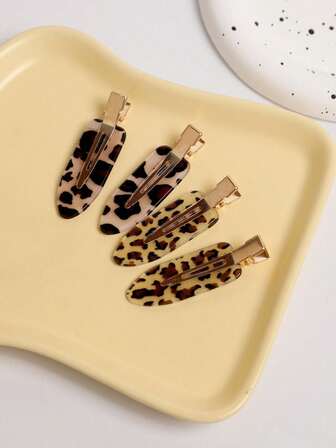 4 st. sömlösa hårspännen med vintageleopardmönster, lämpliga för kvinnor, daglig hårdekoration, luggspänne, sidoklämma, sminkdekoration hårspänne