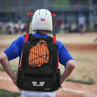 Youth Baseball Bag,Softball Bag With Shoes Compartment,Baseball Backpack With Fence Hook For TBall Bat &Amp; Equipment