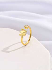 1枚复古怀旧时尚26字母可调节戒指，适合作为情侣聚会/旅行礼物 - SJZ-085-金色 - 查看 38