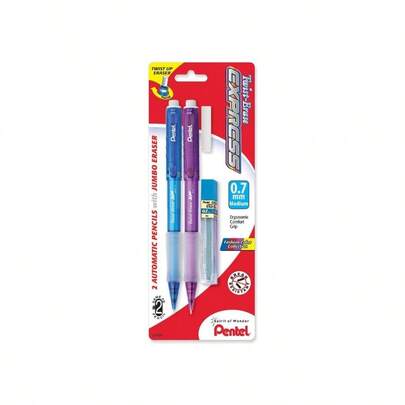 Twist - Erase Automatic Pencil With Lead And Eraser, 0.7mm, Assorted Barrels, 2 Pack QE417FLEBP2