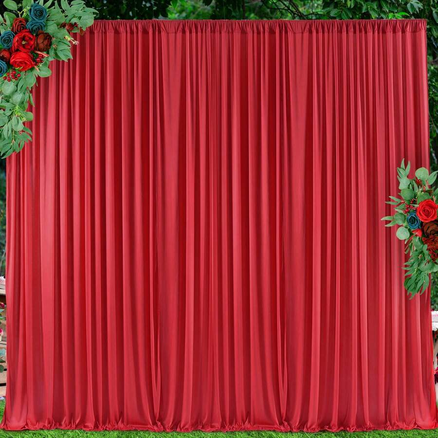 5ft X 7ft/8ft/10ft Wrinkle-Free Polyester Photography Backdrop Cloth, Suitable For Party, Wedding, Birthday Occasions - Red - View 1