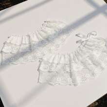 Women's Ruffled Lace Overlay Waist Belt With Scalloped Hem And Ribbon Tie 45.5in - White - 白色 - 查看 2