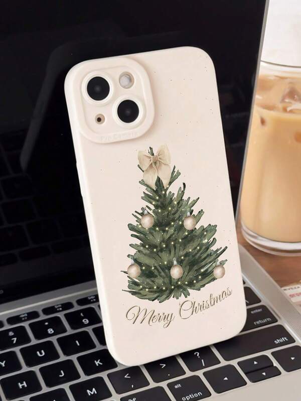1pc Minimalist Personalized Christmas Tree Bow Pattern Milky White Pupil Full Coverage Anti-Fall Anti-Fingerprint Phone Case, Compatible With IPhone 16/16Pro/16Plus/15/15ProMax/15Pro/11/12/13/14ProMax/11Pro/11ProMax/12Pro/12ProMax/13Pro/13ProMax/14Pro/14ProMax, Soft Shell, High-End Creative