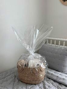 5/10pcs Large Transparent Glass Paper Gift Bags, High Capacity Gift Basket Packaging Plastic Bags, Valentine's Day Wedding Birthday Party Candy Flower Basket Gift OPP Plastic Packaging Bags, Gift Storage Bags Transparent Packaging Basket Gift Boxes Toy Packaging Bags - Clear - View 4